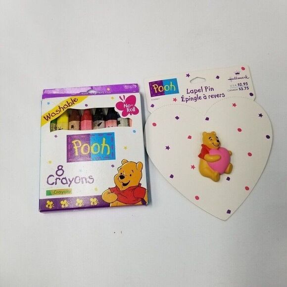 Vintage Disney Pooh Pin Gift Box Crayons Lunch Box Desk Set New Lot 4 - Picture 2 of 8